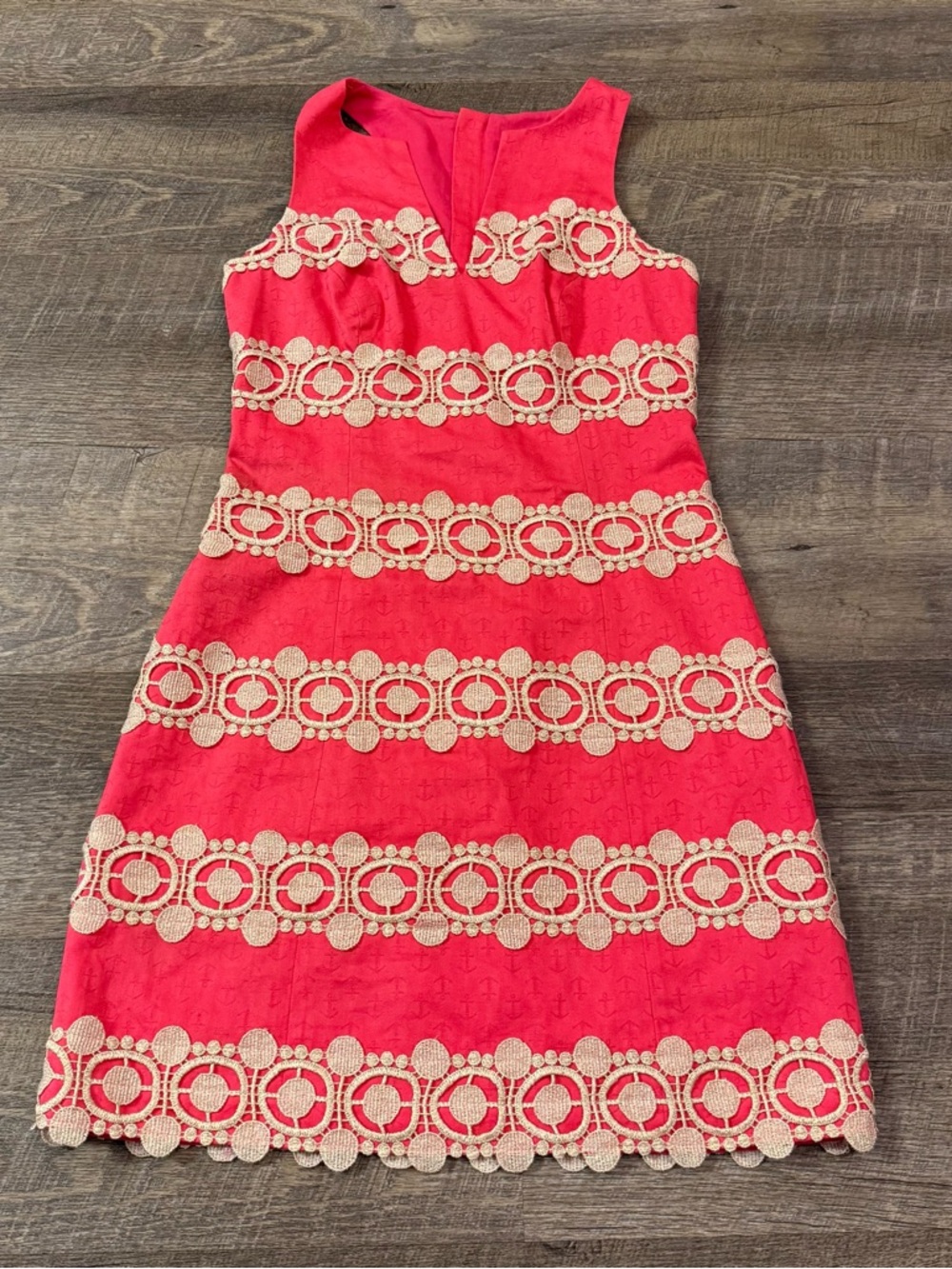 Lilly Pulitzer Coral Mini Dress with Cream Lace Bands